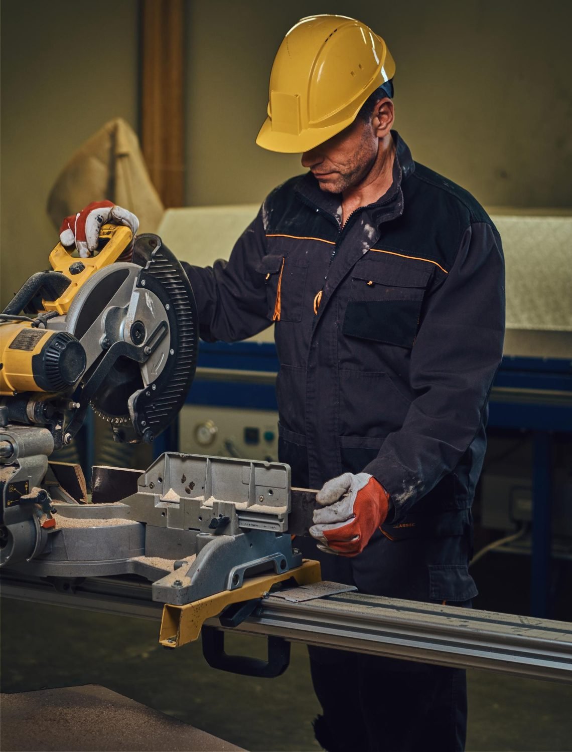 Technician operating a cutting machine